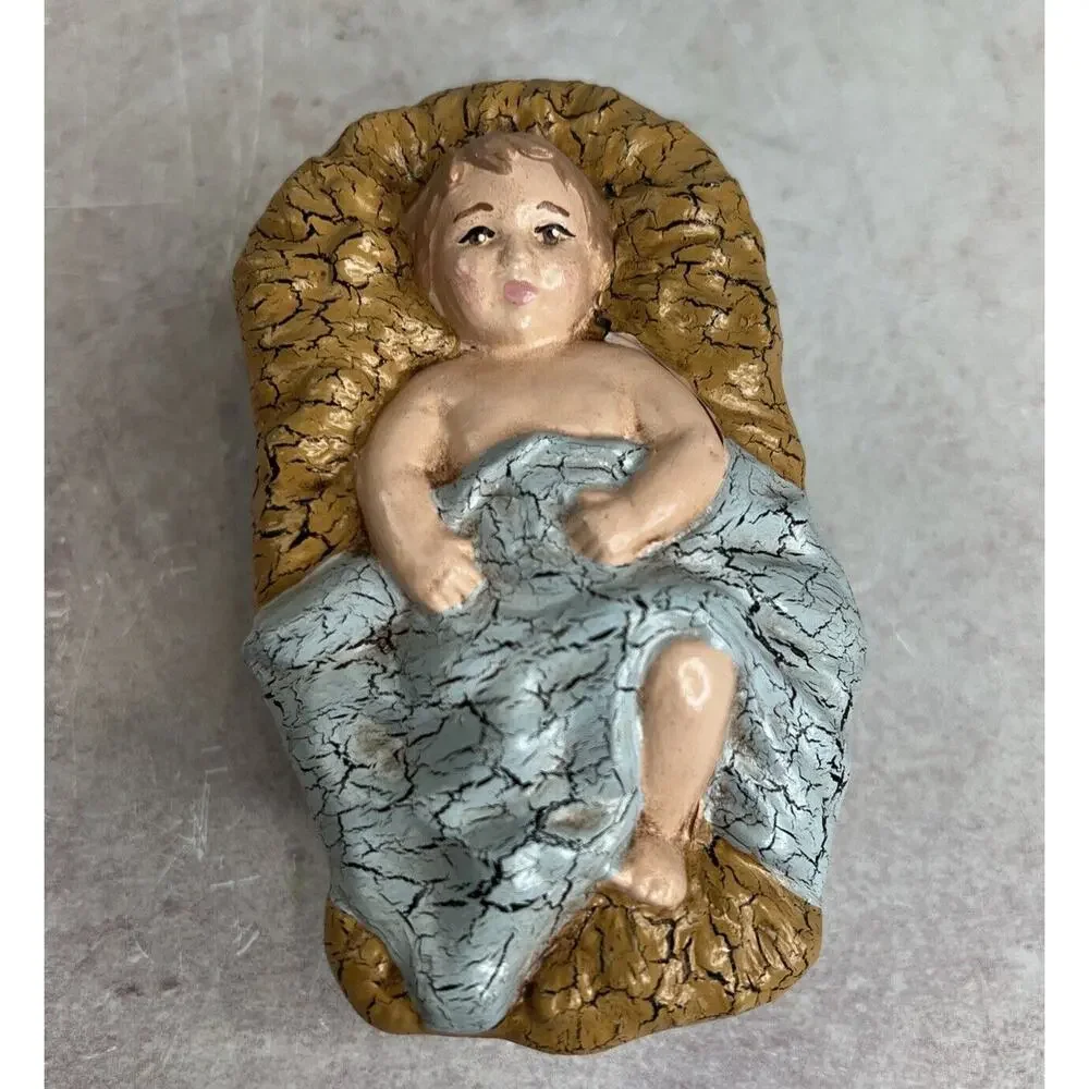 Vintage Handmade Ceramic Baby Jesus In A Manger‎